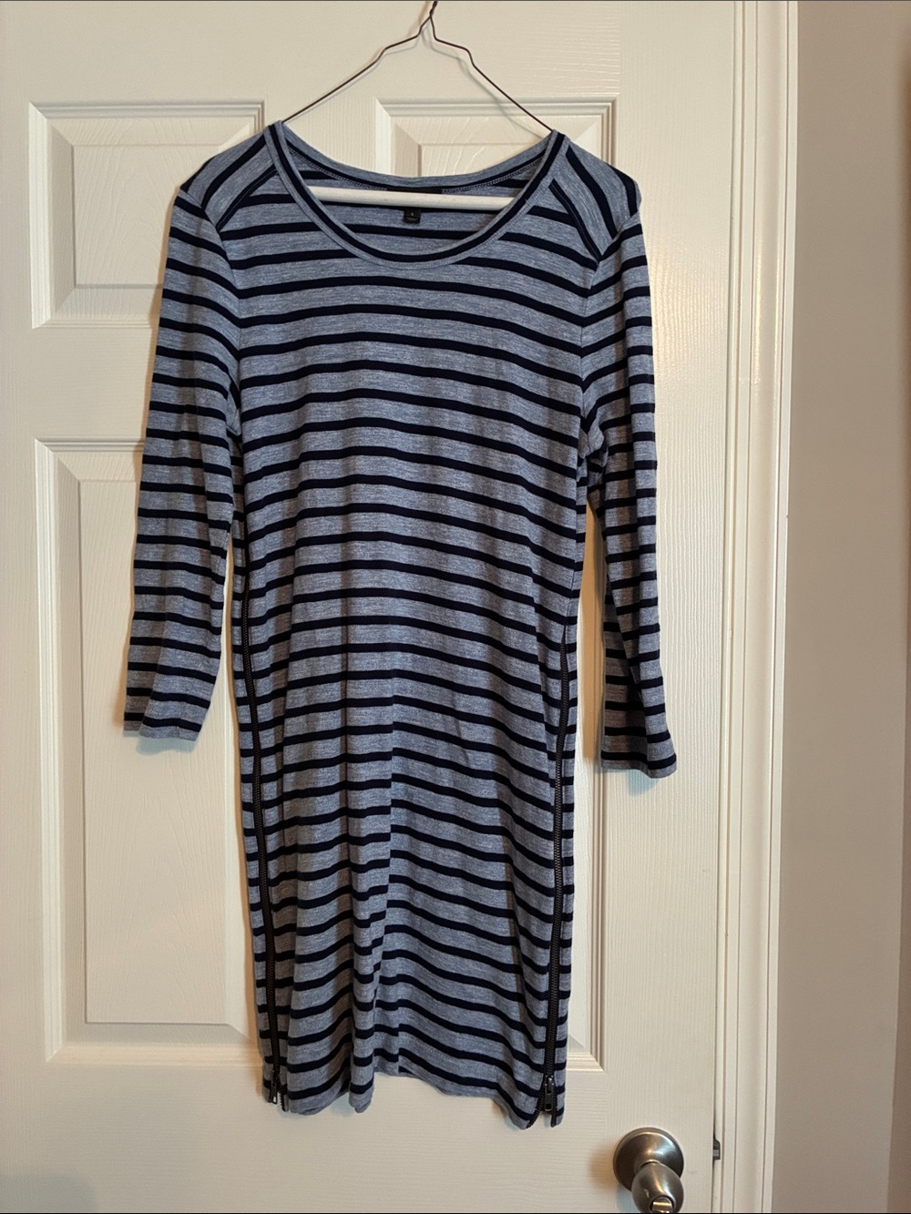 J. Crew Navy and Light Blue Striped Long-Sleeve Dress